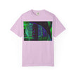 Love Talk By Kevin Quinn -Urban Abstract Architecture Neon Cityscape T-Shirt - Green & Purple Glitch Graphic