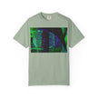 Love Talk By Kevin Quinn -Urban Abstract Architecture Neon Cityscape T-Shirt - Green & Purple Glitch Graphic