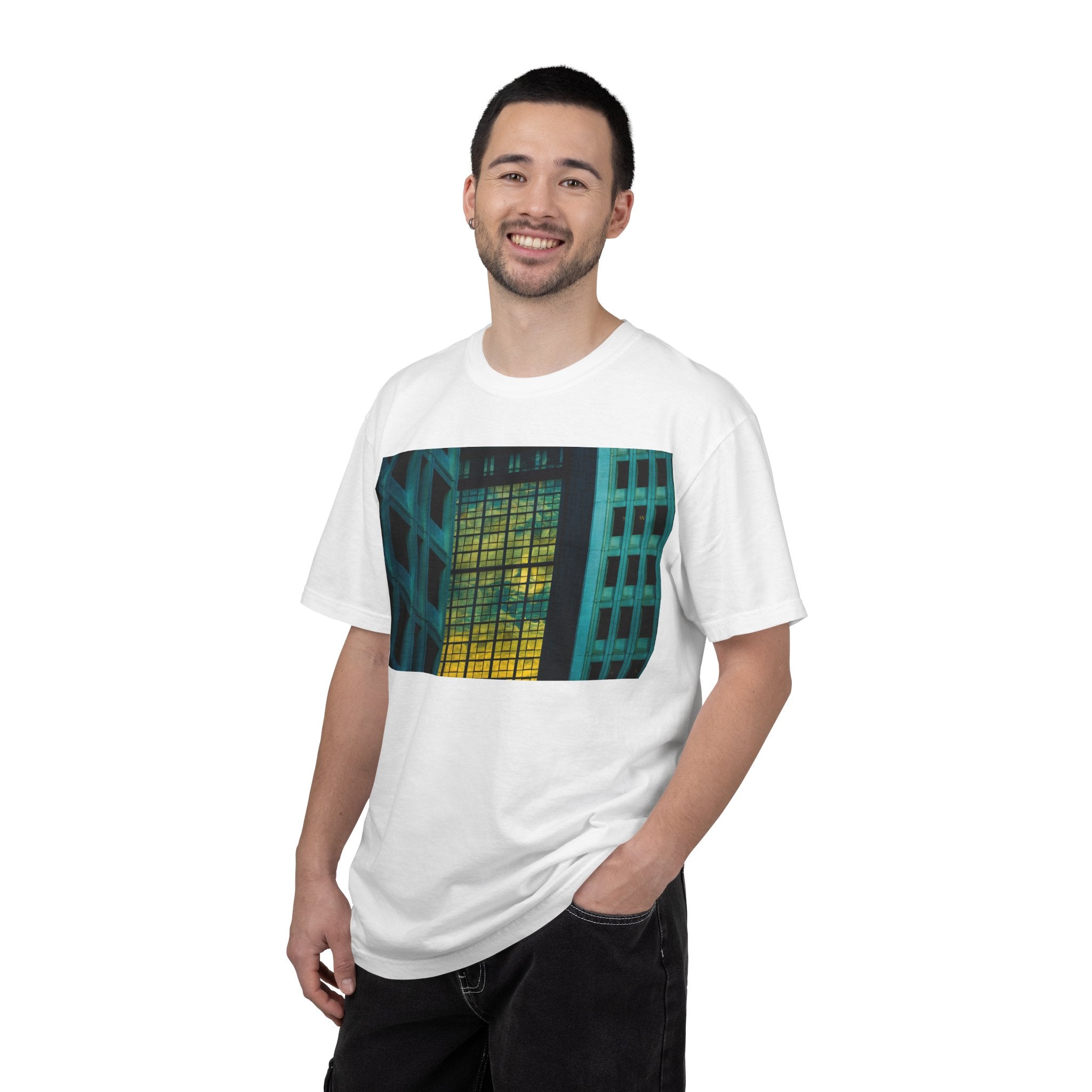 Walking With Van Gogh By Kevin Quinn-Urban Modern Architecture City Window Photo Tee — Nighttime Urban Architecture T-Shirt