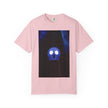 Mr. O  By Kevin Quinn   -Skull Ghost Graphic T-Shirt — Neon Blue Haunted Vibe- Modern Urban Pop Architecture