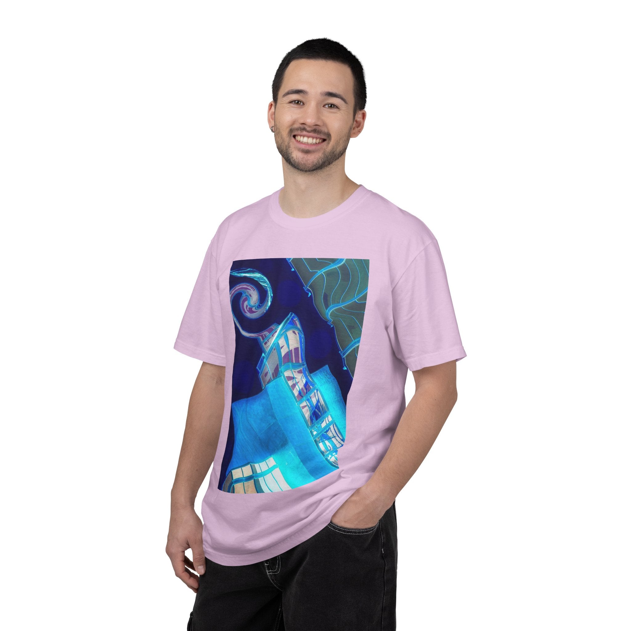 Tiny Dancer By Kevin Quinn   -Urban Modern Abstract Architecture Graphic Tee— Blue Surreal Building Art