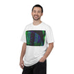 Love Talk By Kevin Quinn -Urban Abstract Architecture Neon Cityscape T-Shirt - Green & Purple Glitch Graphic