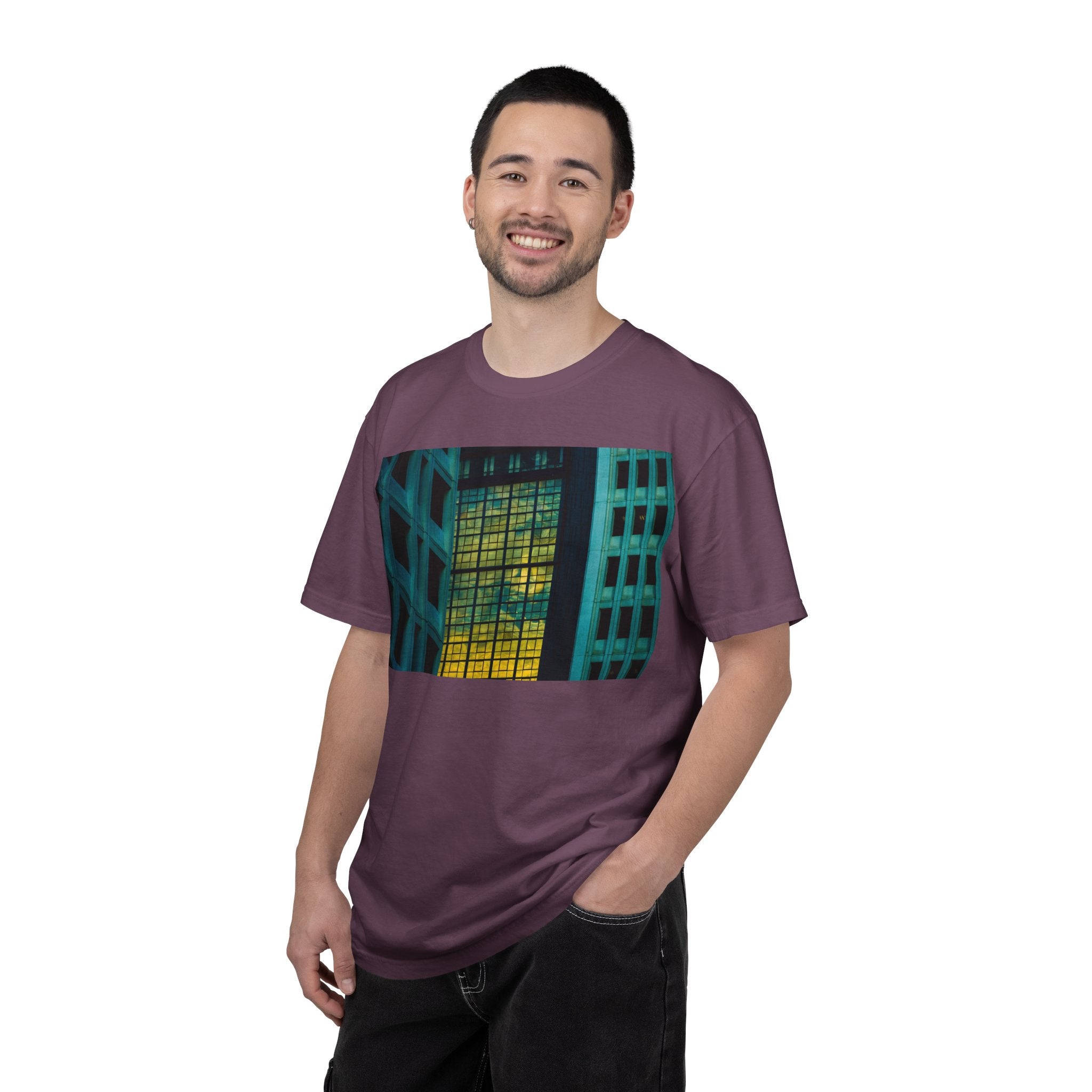 Walking With Van Gogh By Kevin Quinn-Urban Modern Architecture City Window Photo Tee — Nighttime Urban Architecture T-Shirt