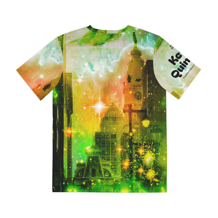 Market Street UFO By Kevin Quinn -Modern Urban Abstract Architecture Graphic Tee — All-Over Print Shirt