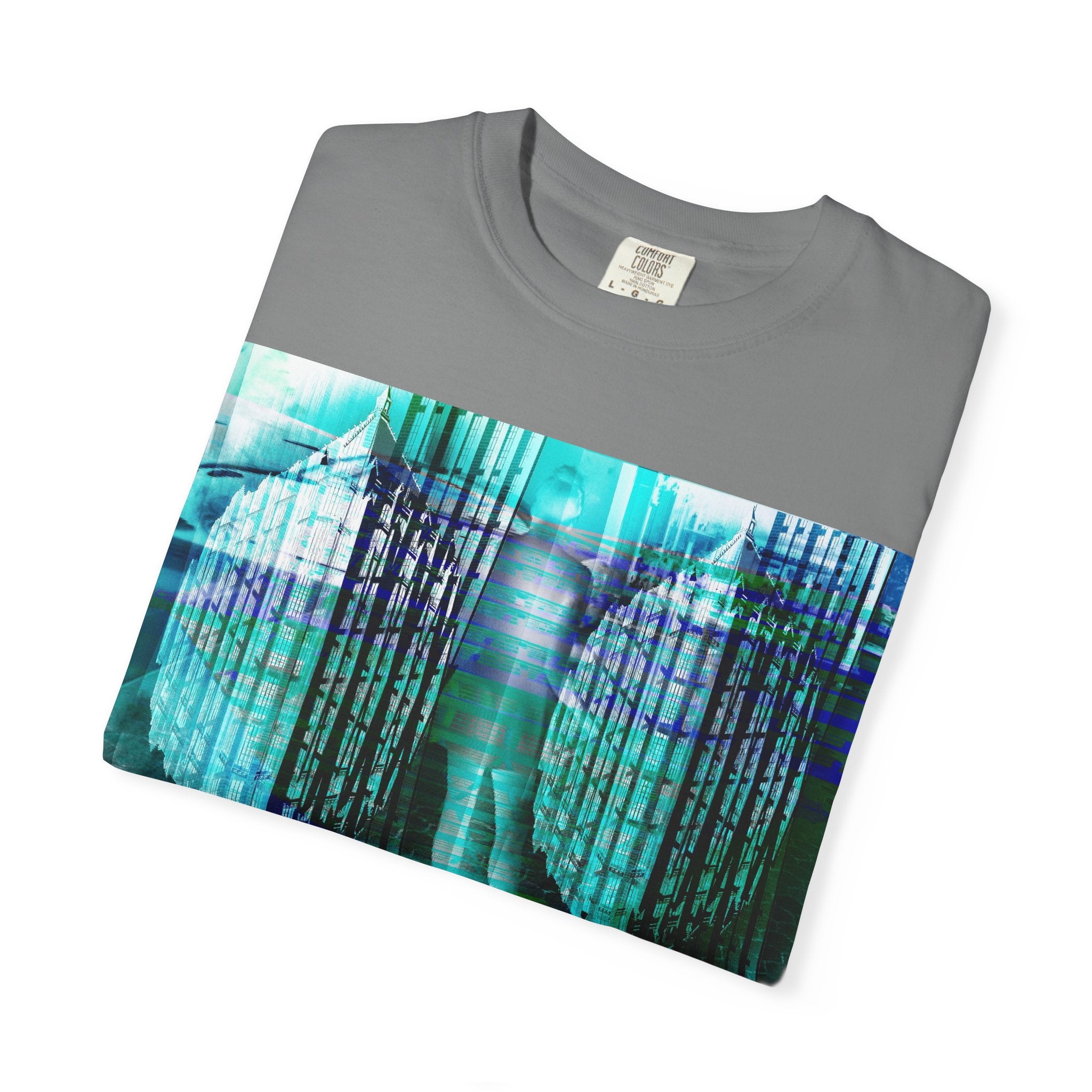 Pardon Me By Kevin Quinn -Abstract Urban Architecture Street Photography Blue T-Shirt — Surreal Nature Graphic Tee