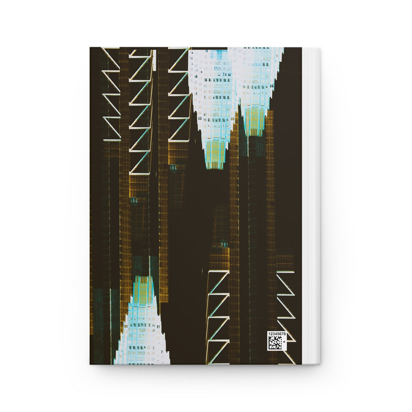 Great White Sharks By Kevin Quinn - Abstract Cityscape Hardcover Journal — Geometric Night Skyline Notebook
