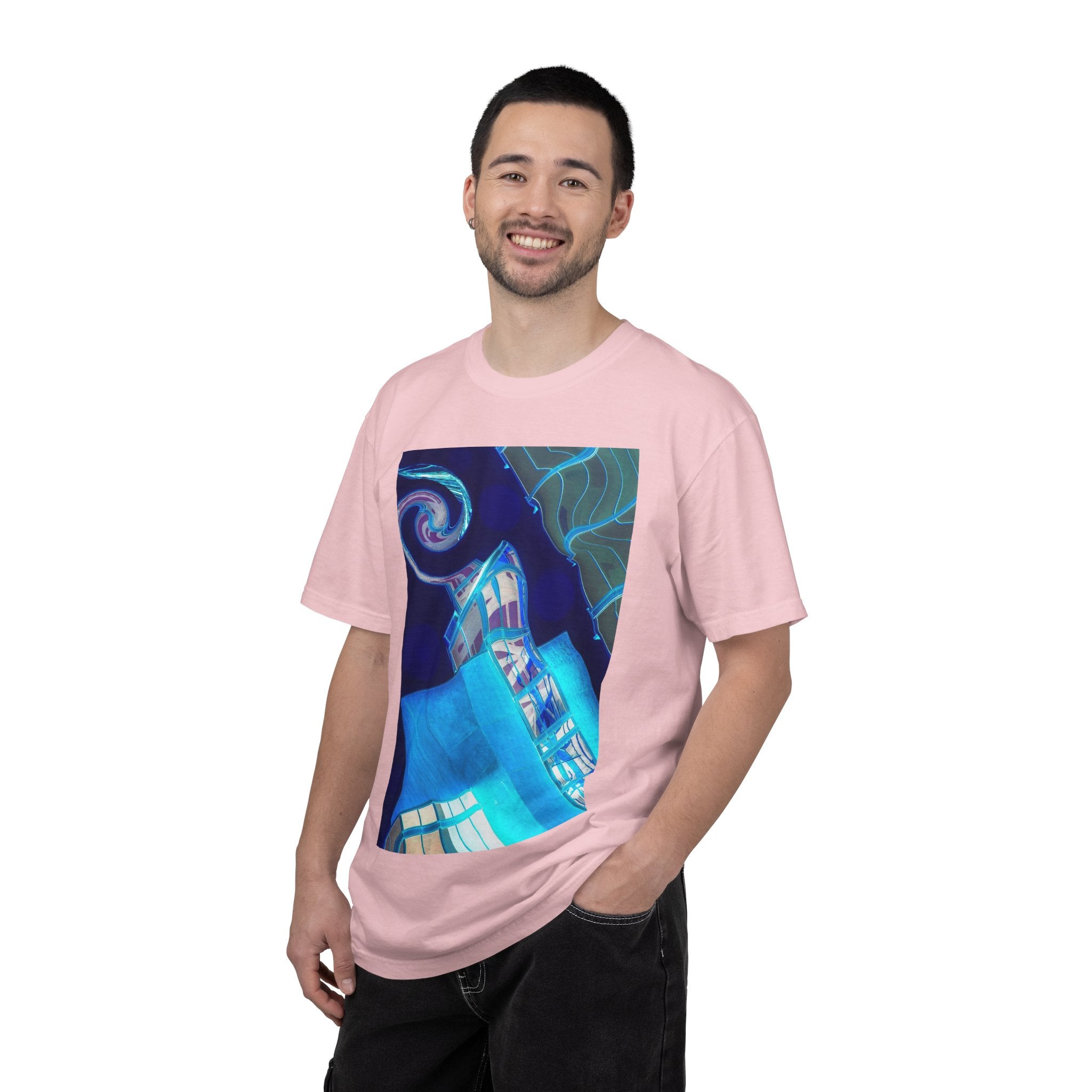 Tiny Dancer By Kevin Quinn   -Urban Modern Abstract Architecture Graphic Tee— Blue Surreal Building Art