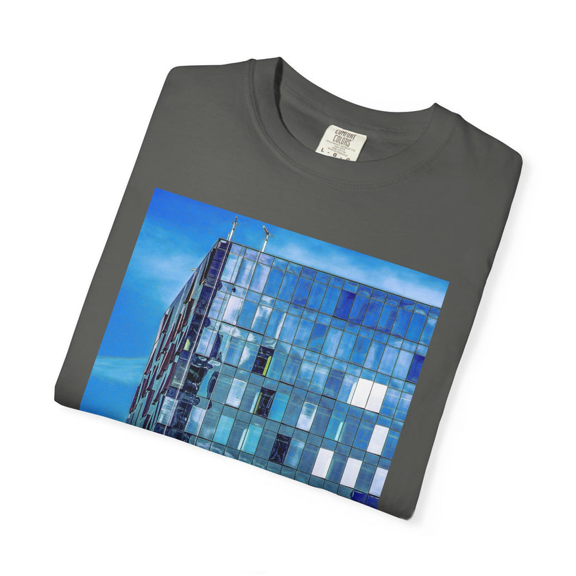 Toy Box By Kevin Quinn -Modern Urban Architecture Glass Facade T-Shirt — Blue Architectural Photo Tee