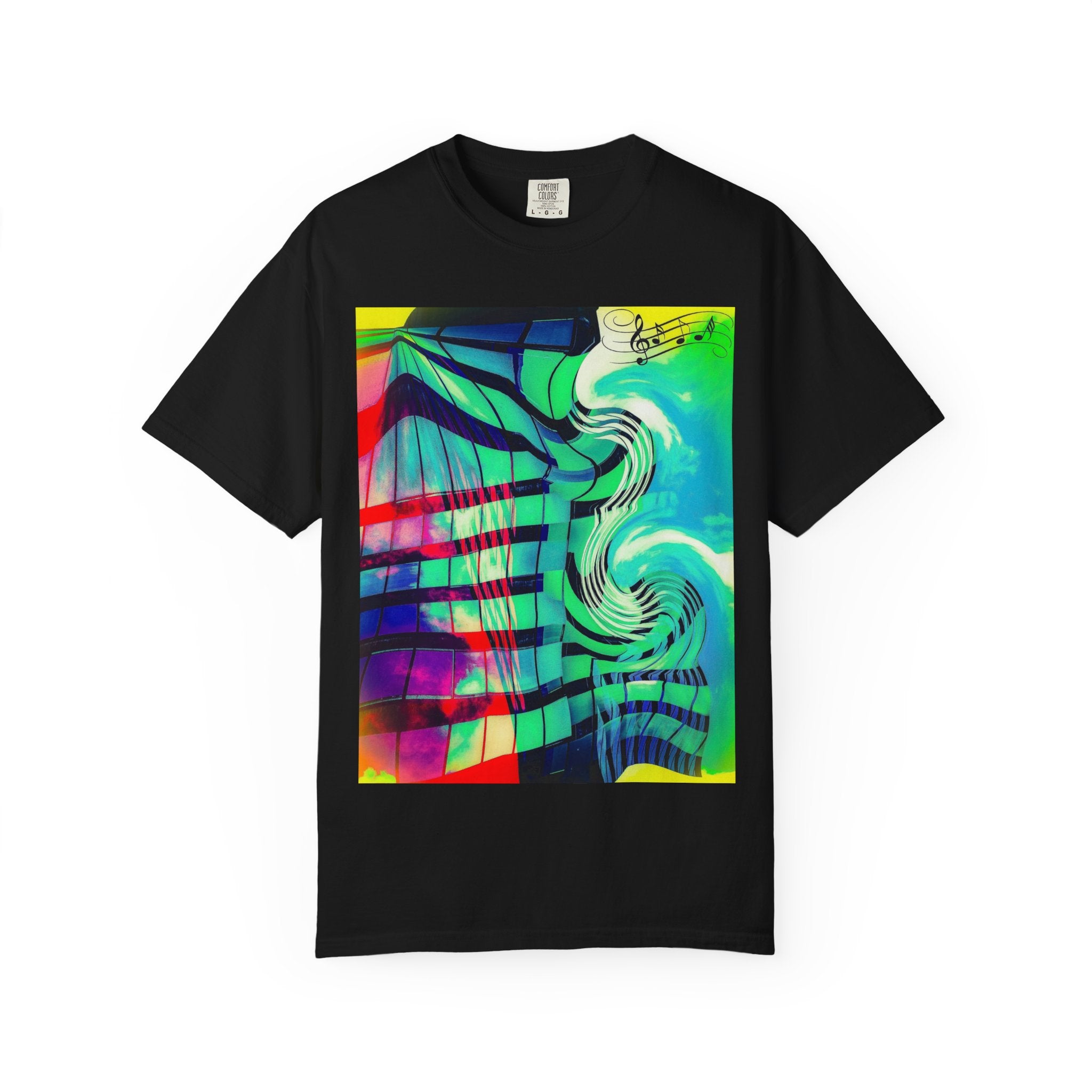 Rooftop Jazz By Kevin Quinn -Abstract Urban Modern Architecture Psychedelic Swirl T-Shirt