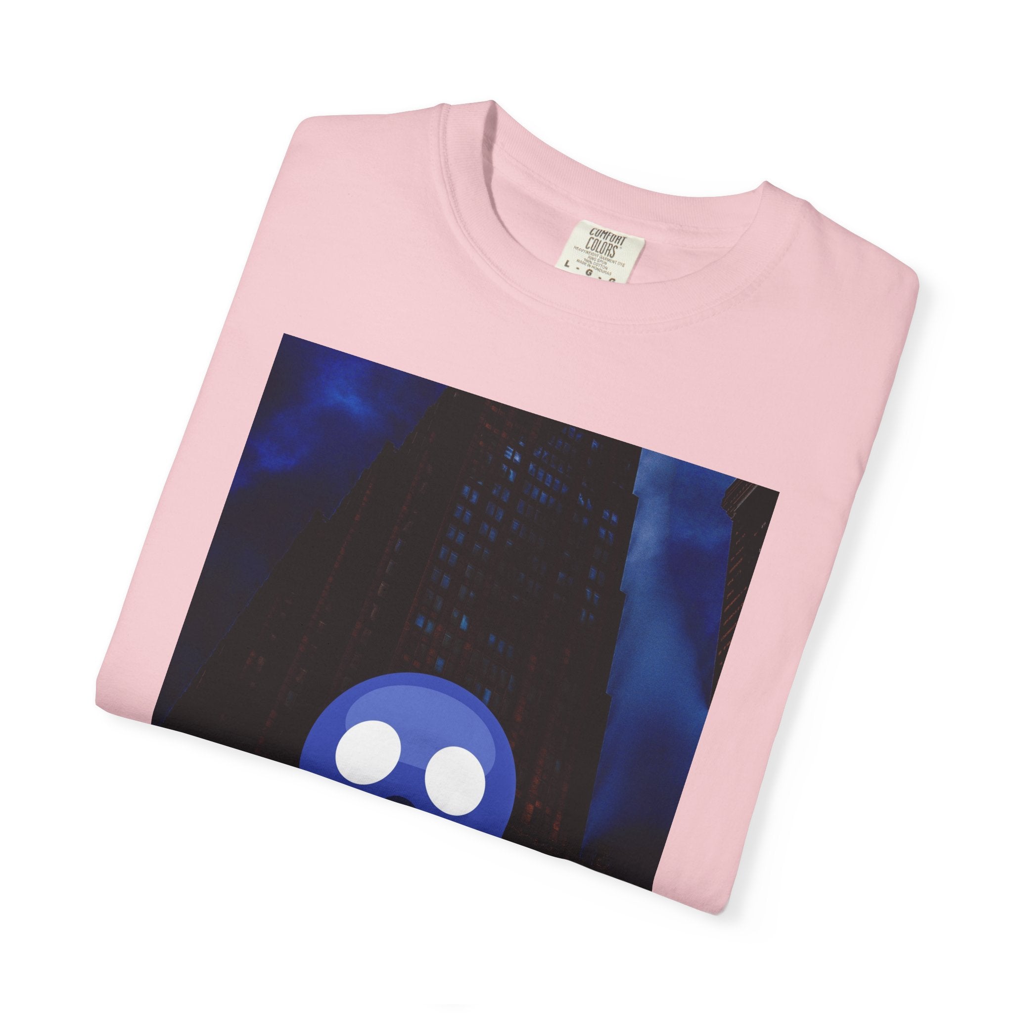 Mr. O  By Kevin Quinn   -Skull Ghost Graphic T-Shirt — Neon Blue Haunted Vibe- Modern Urban Pop Architecture