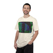 Love Talk By Kevin Quinn -Urban Abstract Architecture Neon Cityscape T-Shirt - Green & Purple Glitch Graphic