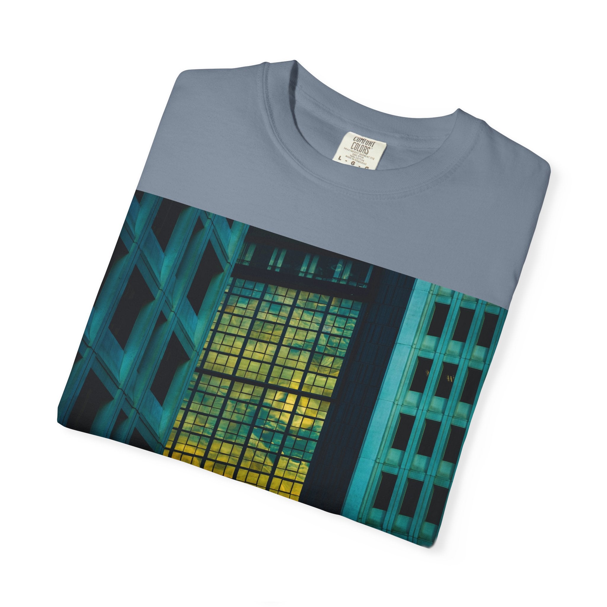 Walking With Van Gogh By Kevin Quinn-Urban Modern Architecture City Window Photo Tee — Nighttime Urban Architecture T-Shirt