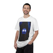 Mr. O  By Kevin Quinn   -Skull Ghost Graphic T-Shirt — Neon Blue Haunted Vibe- Modern Urban Pop Architecture