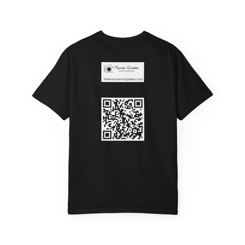 She Knows How To Use Them By Kevin Quinn -Modern Pop Architecture Art Stiletto T‑Shirt — Colorblock High Heel Graphic with QR Code