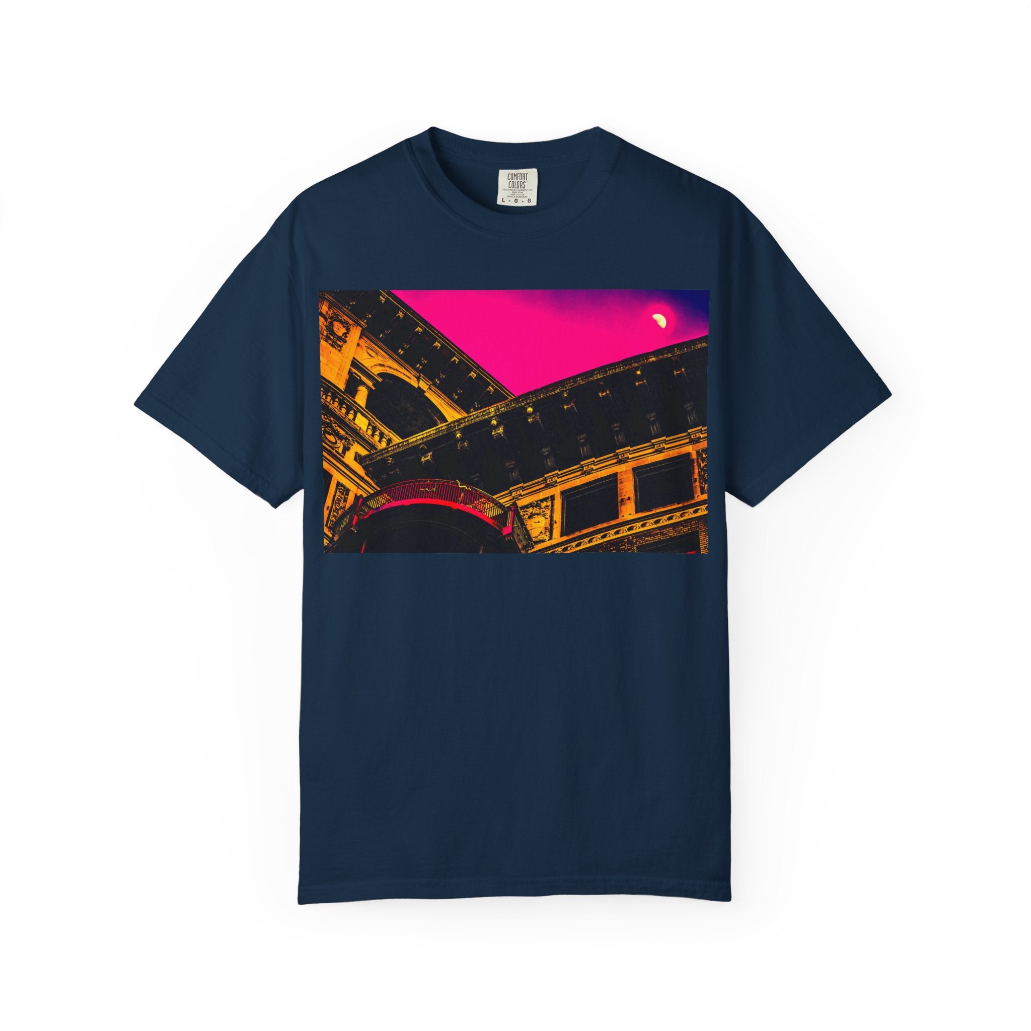 Moonlight Love Affair By Kevin Quinn -Modern Urban Architecture Romantic Pop Art T-Shirt