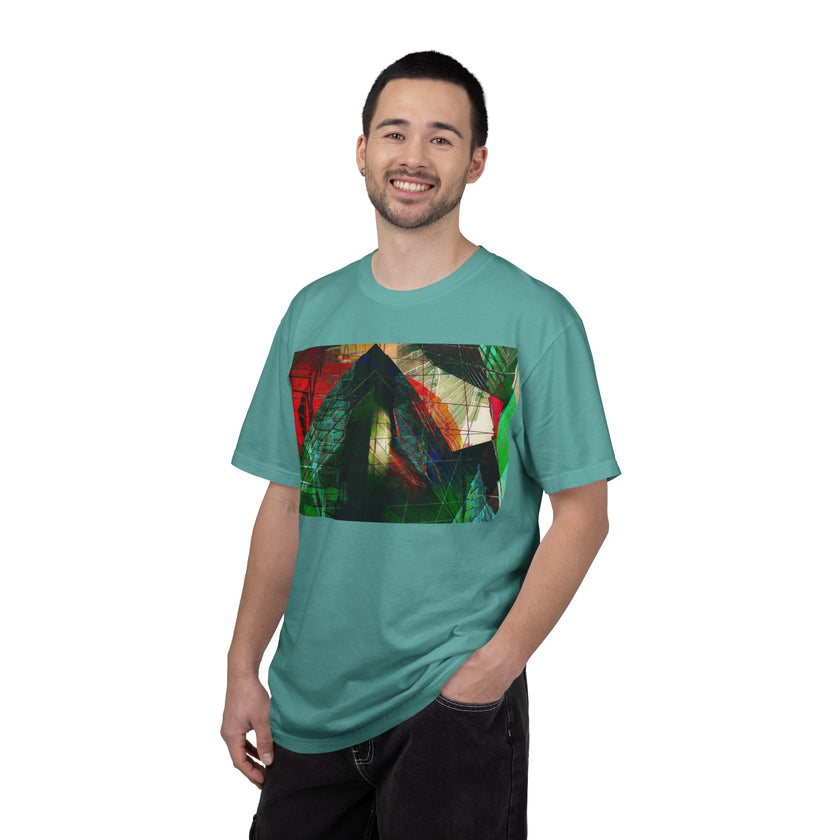 In The Journey By Kevin Quinn- Abstract Urban Architecture Geometric Pyramid T-Shirt — Colorful Architectural Art Tee