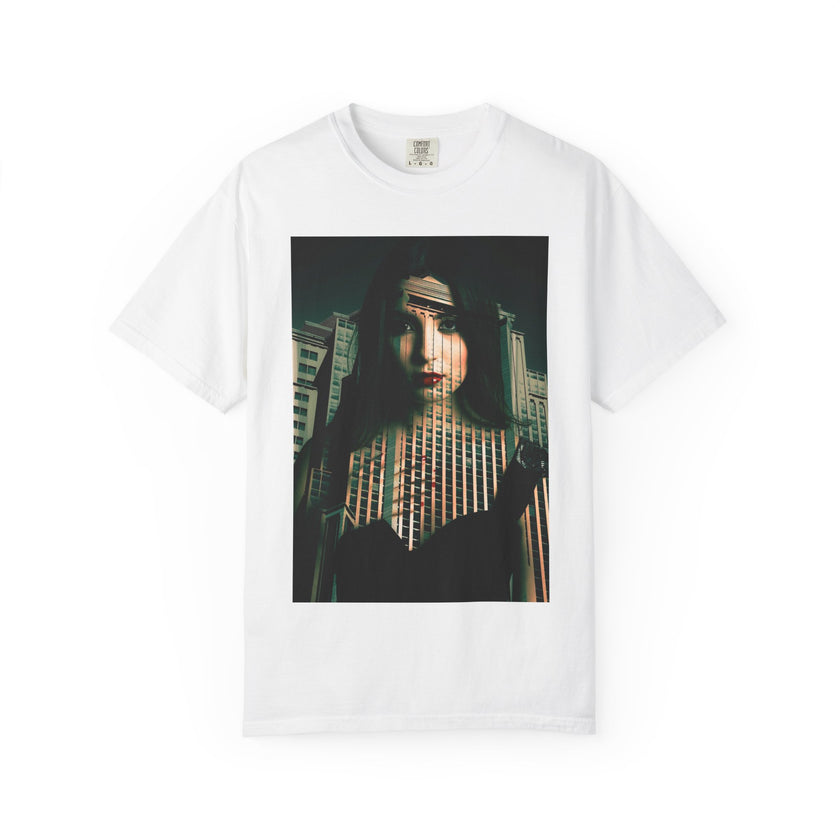 Vampire Game By Kevin Quinn — Moody Double Exposure City Woman Graphic Tee