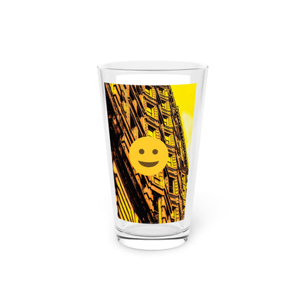 Abstract Art Beer Pint Glass – 16oz Craft Beer Glass – “Mr. Happy” by Kevin Quinn
