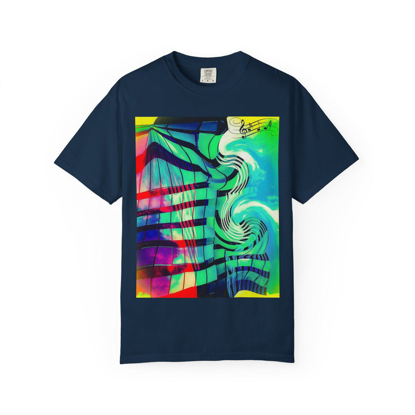 Rooftop Jazz By Kevin Quinn -Abstract Urban Modern Architecture Psychedelic Swirl T-Shirt
