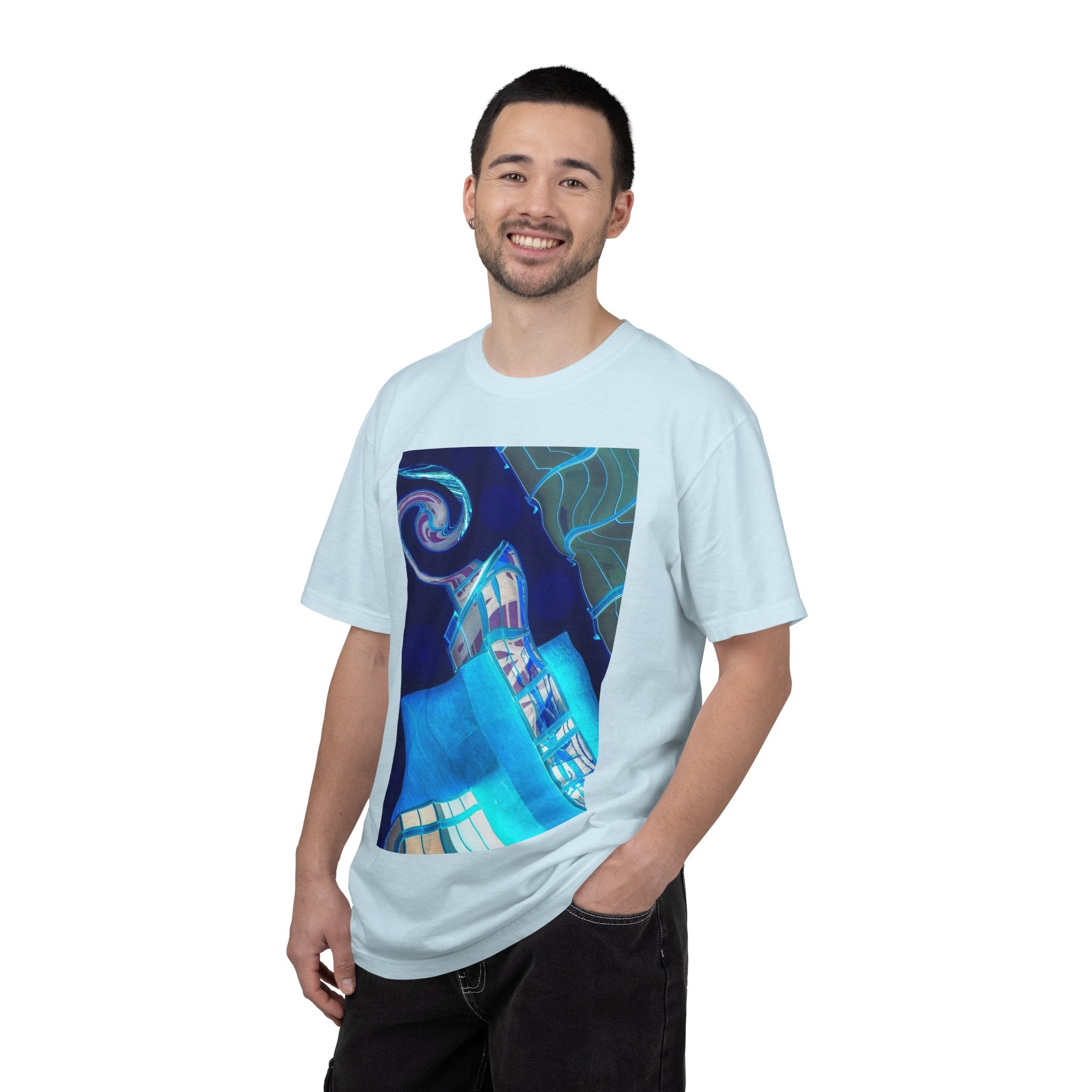 Tiny Dancer By Kevin Quinn   -Urban Modern Abstract Architecture Graphic Tee— Blue Surreal Building Art
