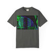 Love Talk By Kevin Quinn -Urban Abstract Architecture Neon Cityscape T-Shirt - Green & Purple Glitch Graphic