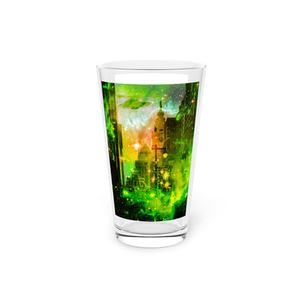 Abstract Art Beer Pint Glass – 16oz Craft Beer Glass – “Market Street UFO” by Kevin Quinn
