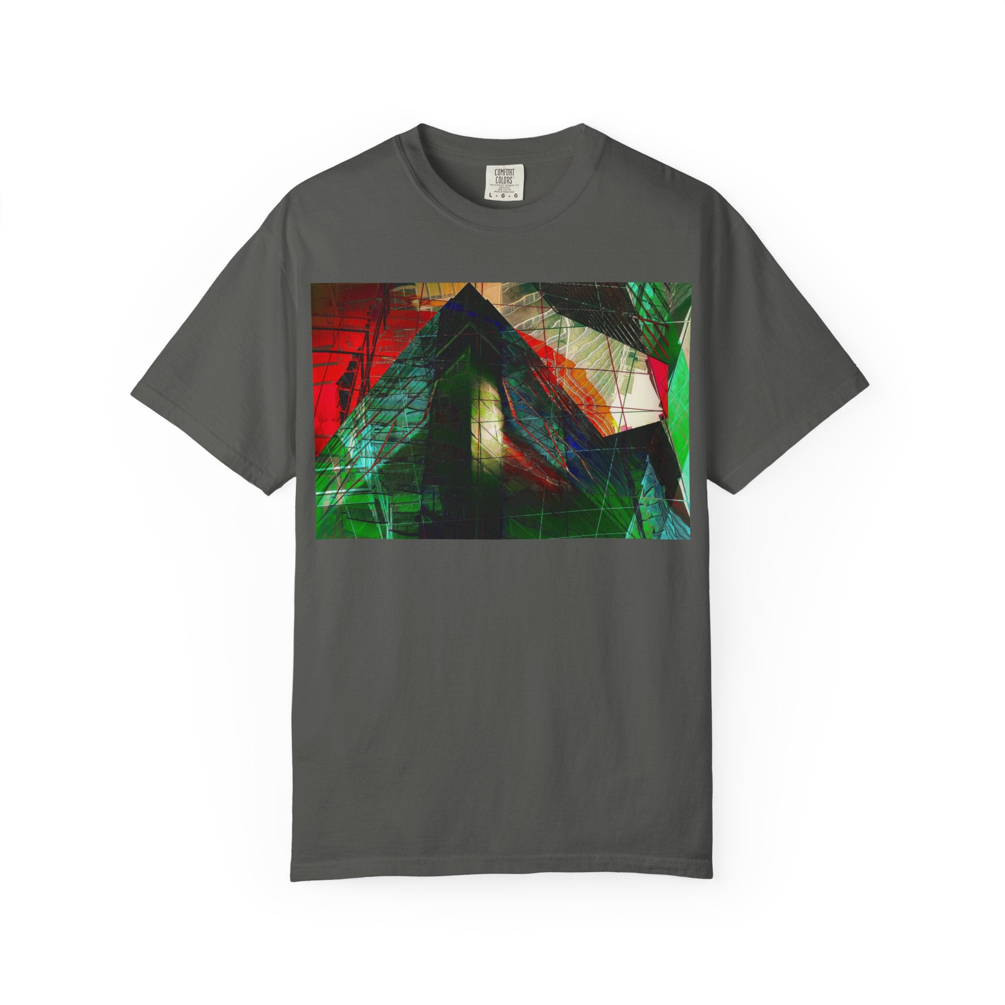 In The Journey By Kevin Quinn- Abstract Urban Architecture Geometric Pyramid T-Shirt — Colorful Architectural Art Tee