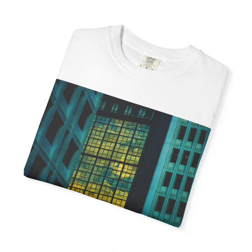 Walking With Van Gogh By Kevin Quinn-Urban Modern Architecture City Window Photo Tee — Nighttime Urban Architecture T-Shirt