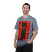 Hotel New Mexico By Kevin Quinn-Modern Abstract Architecture UFO QR Tee — Red Graphic T-Shirt with QR Code Back