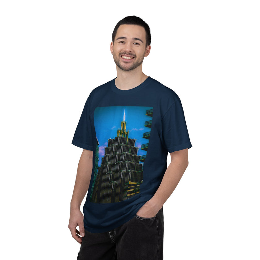 A Face In The Crowd By Kevin Quinn -Urban Architecture City Neon Skyline T-Shirt