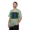 Love Talk By Kevin Quinn -Urban Abstract Architecture Neon Cityscape T-Shirt - Green & Purple Glitch Graphic