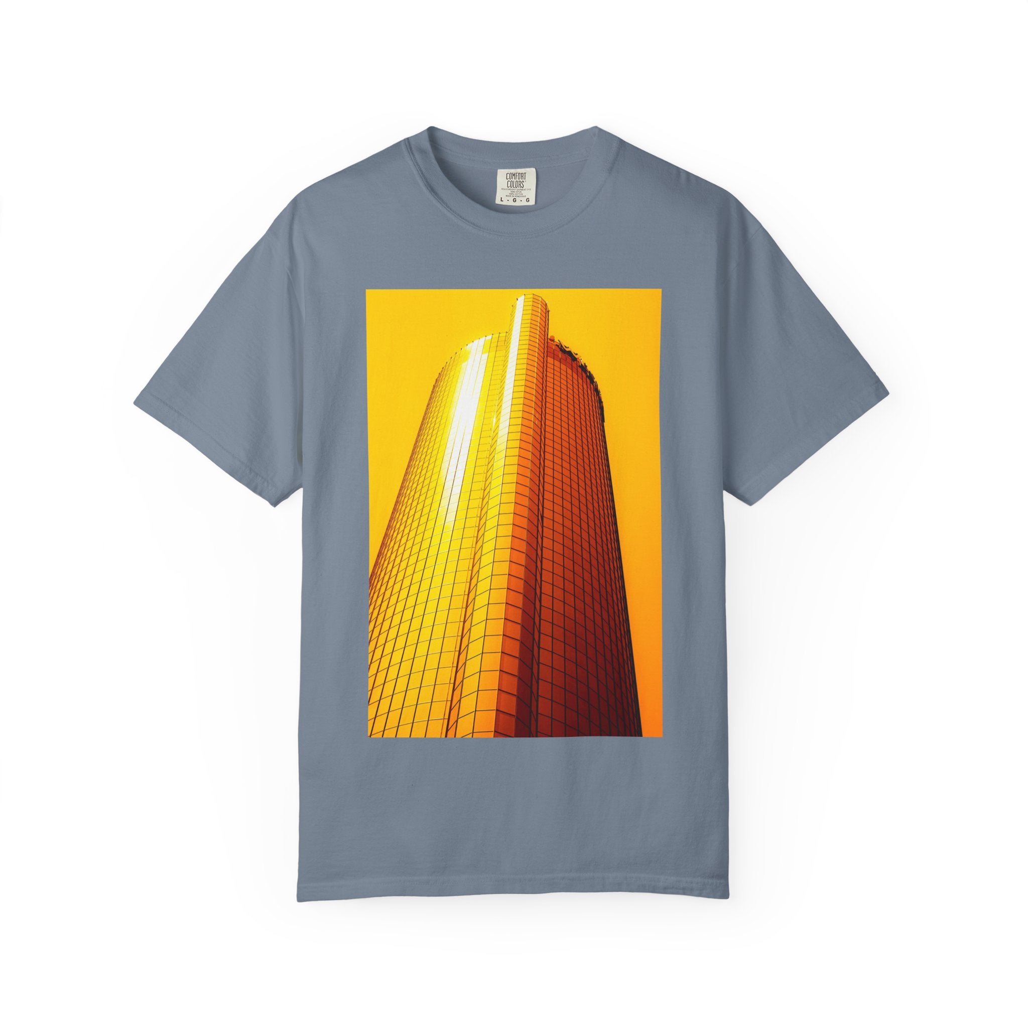 Summer In The City By Kevin Quinn -Modern Urban Architecture Sunset Skyscraper T-Shirt — Golden Architectural Photo Tee