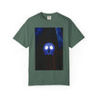 Mr. O  By Kevin Quinn   -Skull Ghost Graphic T-Shirt — Neon Blue Haunted Vibe- Modern Urban Pop Architecture