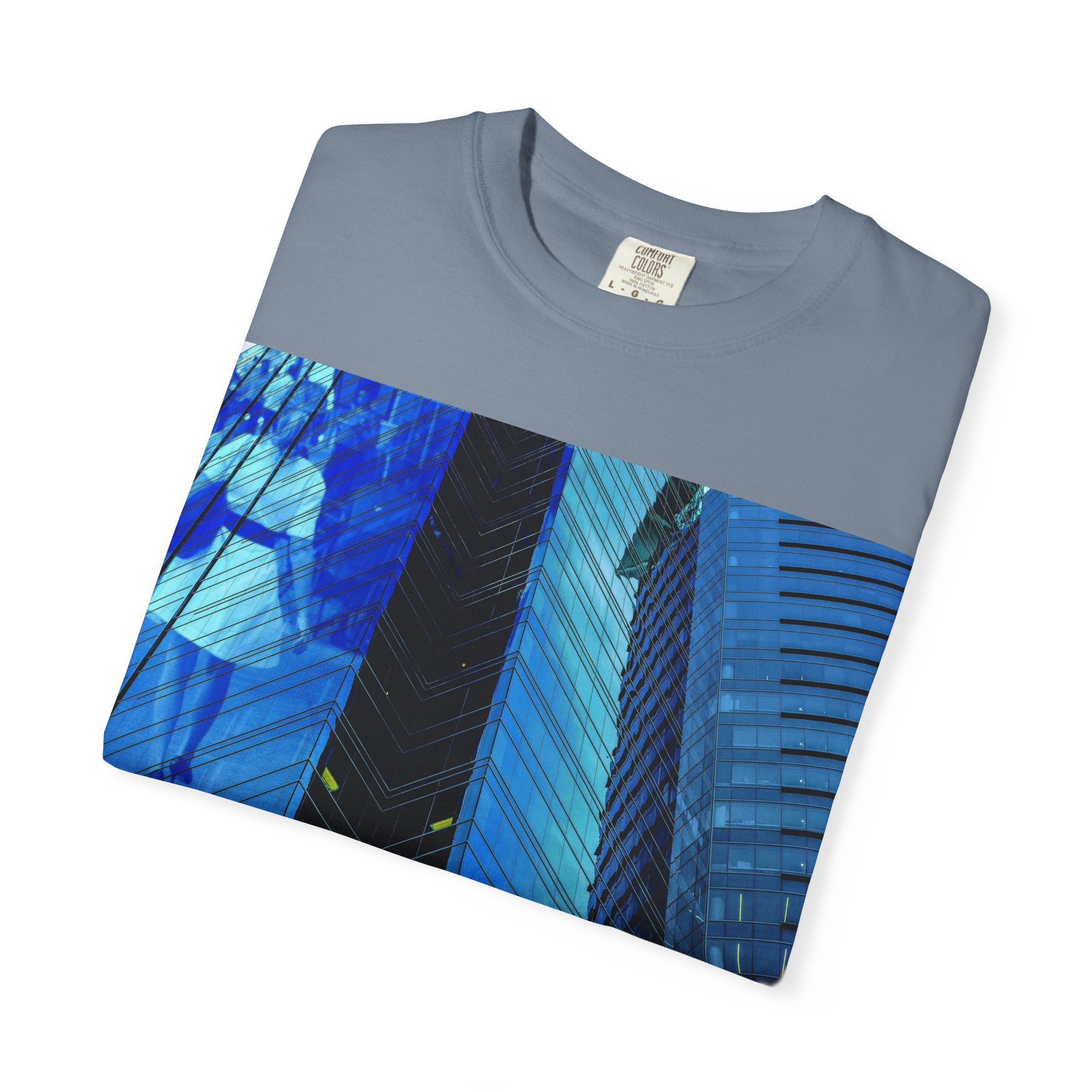 I Think of Her Often By Kevin Quinn -Abstract Urban Architecture Blue Skyscraper with Girl T-Shirt
