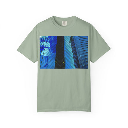 I Think of Her Often By Kevin Quinn -Abstract Urban Architecture Blue Skyscraper with Girl T-Shirt