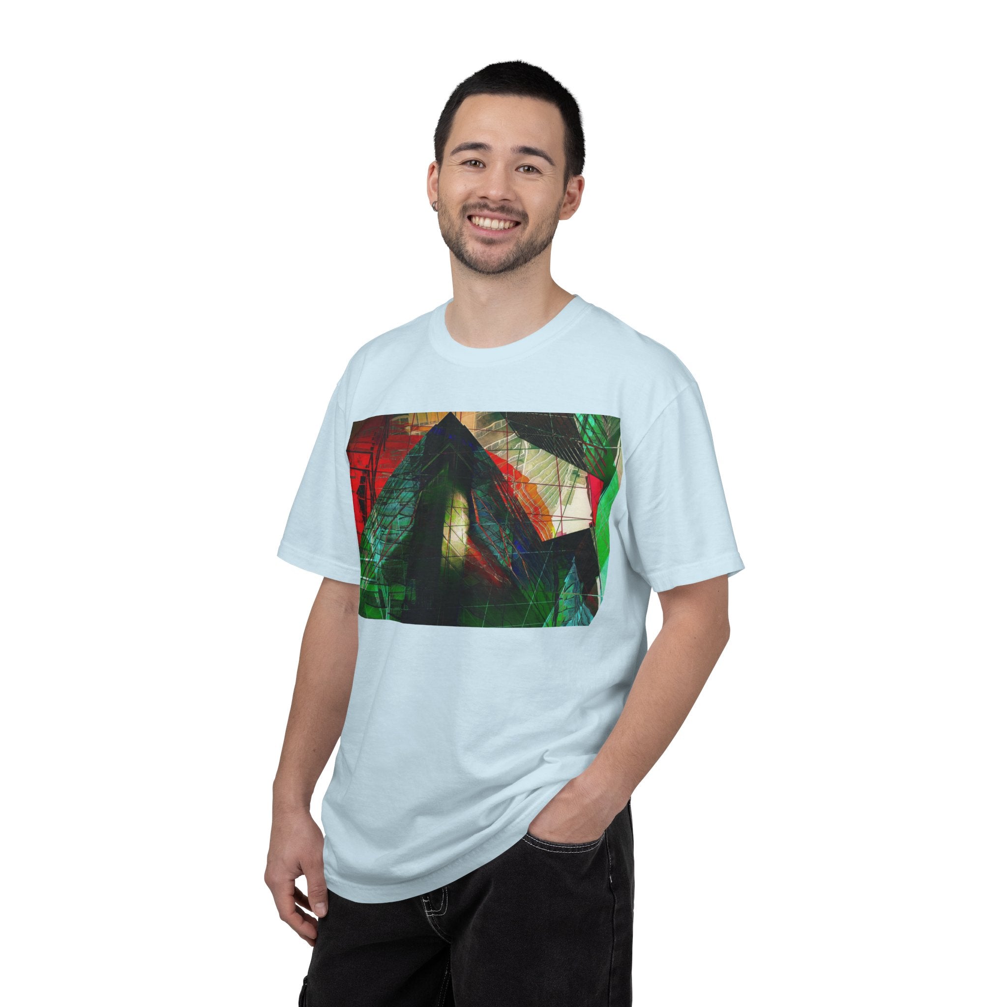In The Journey By Kevin Quinn- Abstract Urban Architecture Geometric Pyramid T-Shirt — Colorful Architectural Art Tee