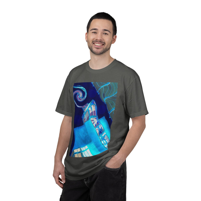 Tiny Dancer By Kevin Quinn   -Urban Modern Abstract Architecture Graphic Tee— Blue Surreal Building Art
