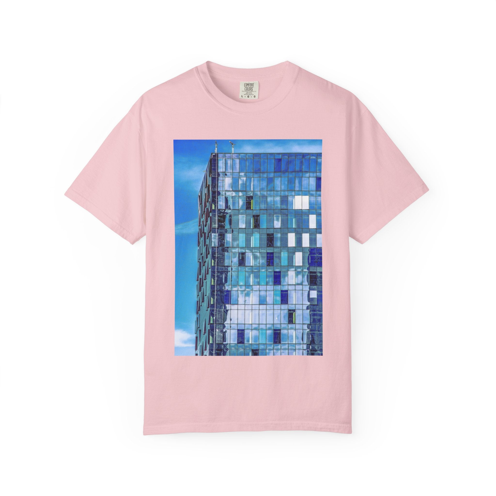 Toy Box By Kevin Quinn -Modern Urban Architecture Glass Facade T-Shirt — Blue Architectural Photo Tee