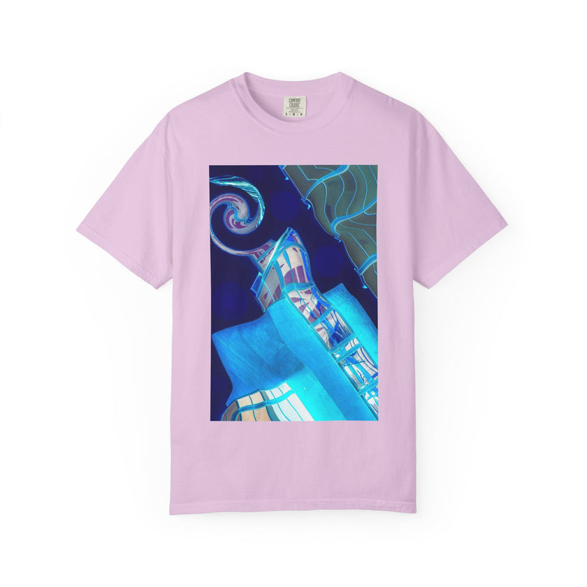 Tiny Dancer By Kevin Quinn   -Urban Modern Abstract Architecture Graphic Tee— Blue Surreal Building Art