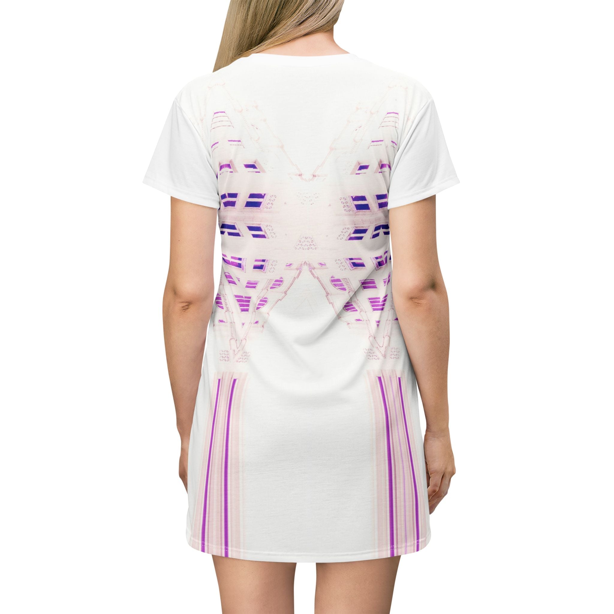 Breathing Together By Kevin Quinn -Pink Violet Abstract Architecture Geometric T‑Shirt Dress