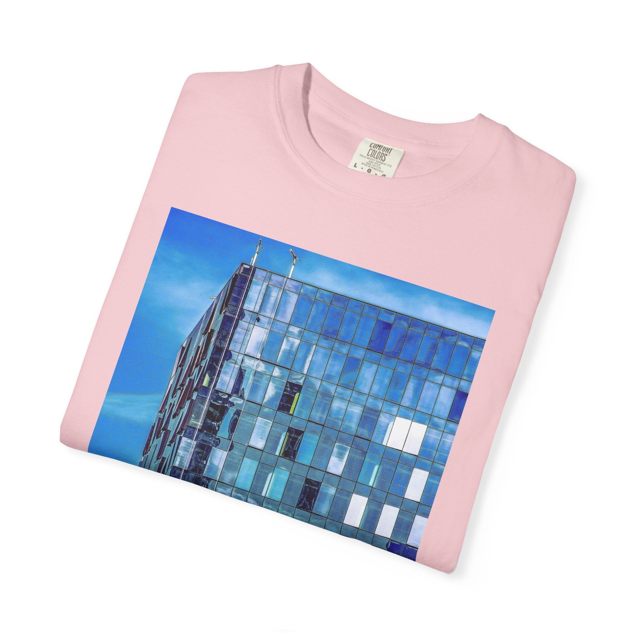 Toy Box By Kevin Quinn -Modern Urban Architecture Glass Facade T-Shirt — Blue Architectural Photo Tee