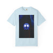 Mr. O  By Kevin Quinn   -Skull Ghost Graphic T-Shirt — Neon Blue Haunted Vibe- Modern Urban Pop Architecture