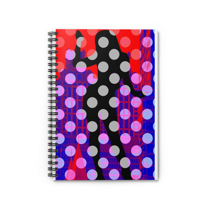 Atlanta Nights By Kevin Quinn - Dancer Silhouette Spiral Notebook — Retro Pop Dot Pattern Ruled Journal