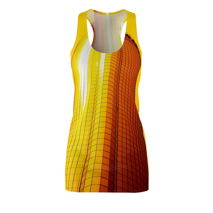 Summer In The City By Kevin Quinn-Racerback Dress — Modern Abstract Architecture Golden Gradient Grid Print
