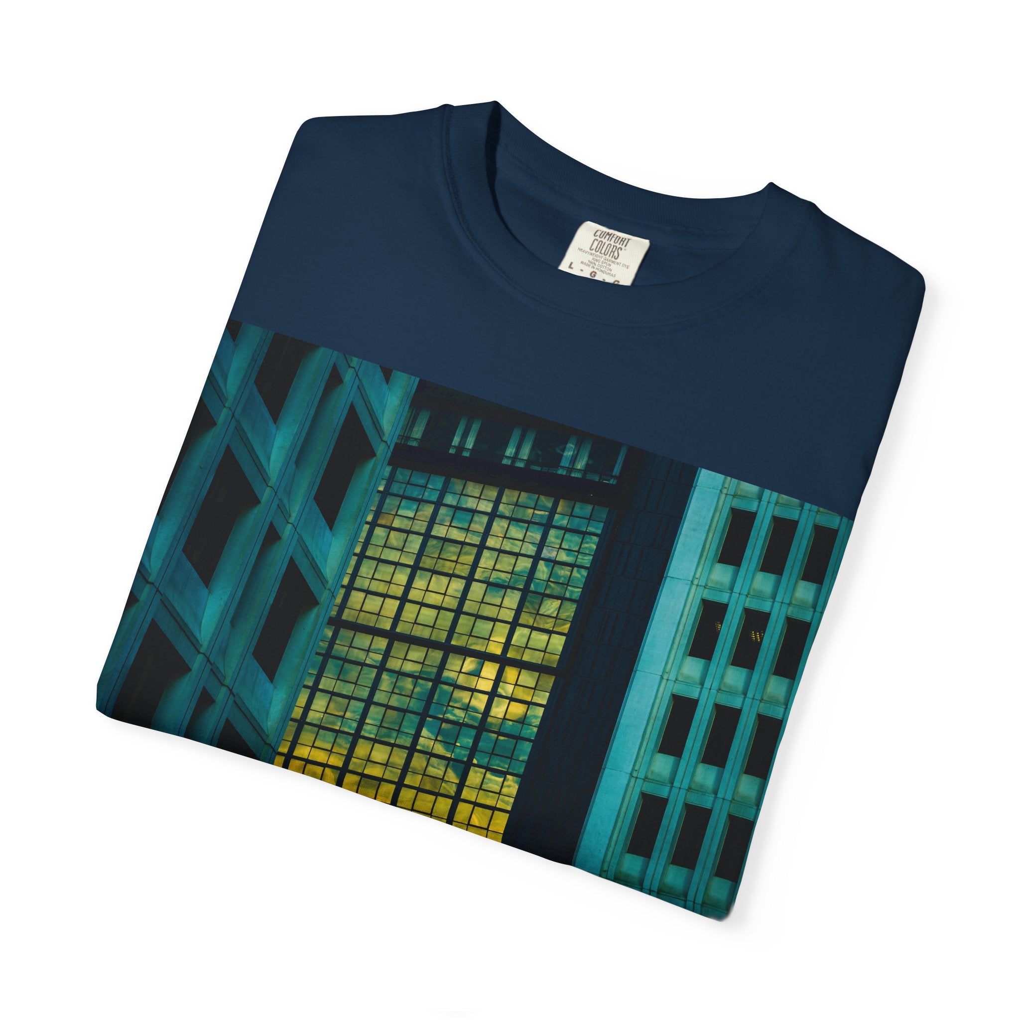 Walking With Van Gogh By Kevin Quinn-Urban Modern Architecture City Window Photo Tee — Nighttime Urban Architecture T-Shirt