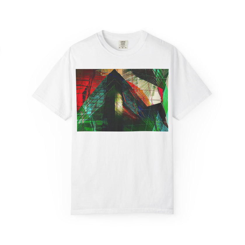 In The Journey By Kevin Quinn- Abstract Urban Architecture Geometric Pyramid T-Shirt — Colorful Architectural Art Tee
