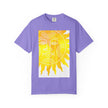 Silky The Sun Kid By Kevin Quinn-Modern Urban Sunface Graphic T-Shirt — Yellow Sun Artwork with QR Code Back
