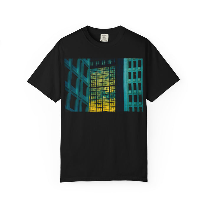Walking With Van Gogh By Kevin Quinn-Urban Modern Architecture City Window Photo Tee — Nighttime Urban Architecture T-Shirt