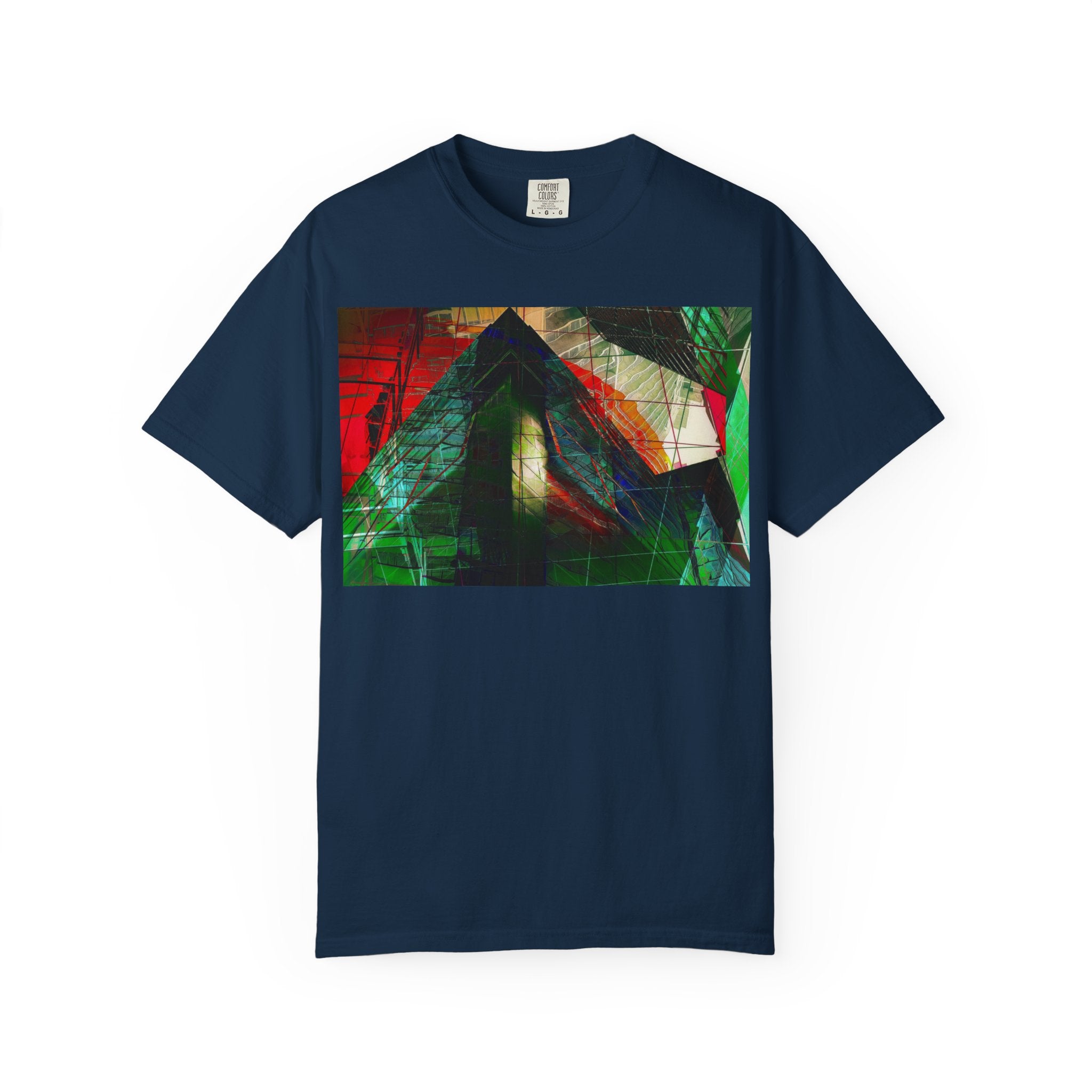 In The Journey By Kevin Quinn- Abstract Urban Architecture Geometric Pyramid T-Shirt — Colorful Architectural Art Tee