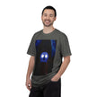 Mr. O  By Kevin Quinn   -Skull Ghost Graphic T-Shirt — Neon Blue Haunted Vibe- Modern Urban Pop Architecture